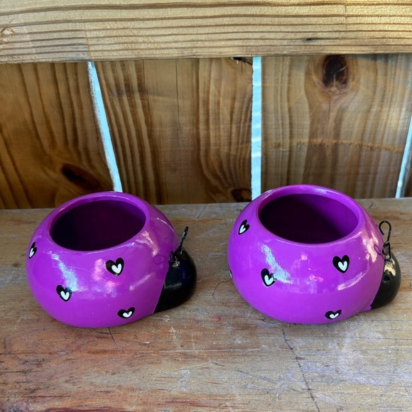 2 Rocket Farms Lovebugs Ladybugs Mini Planters Purple with White & Black Hearts - Picture 9 of 9